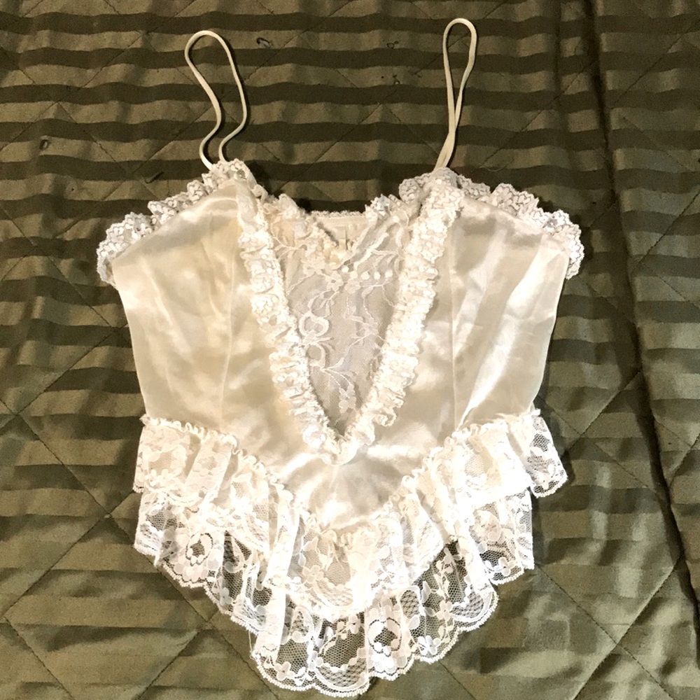 Cream colored nylon and lace vintage circa 1991 lingerie top.